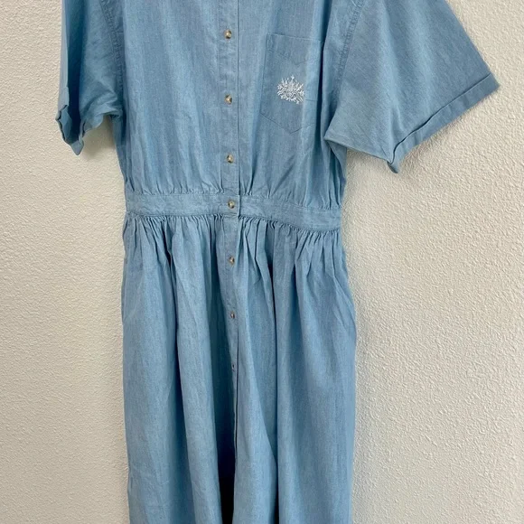 Vintage NWOT Eddie Bauer Blue Chambray Maxi Button-Up Dress Size XL/TG - Picture 2 of 13